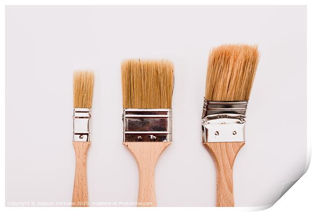 Three new painter brushes of various sizes isolated on white background. Print by Joaquin Corbalan
