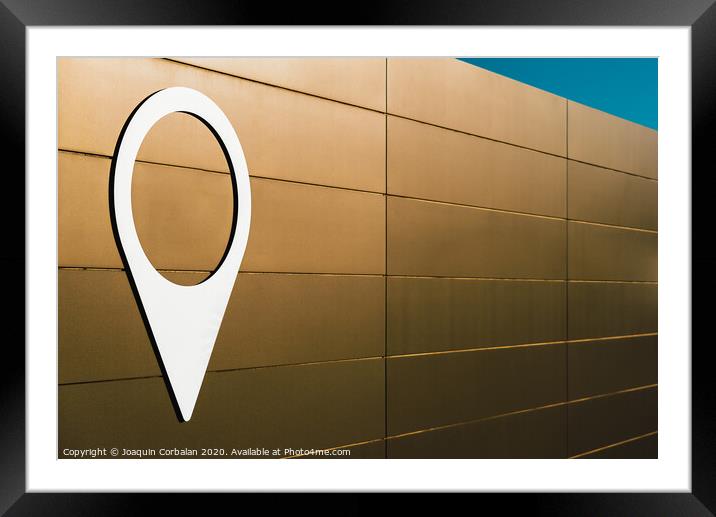 Icon real empty map pin on an empty wall, copy space. Framed Mounted Print by Joaquin Corbalan