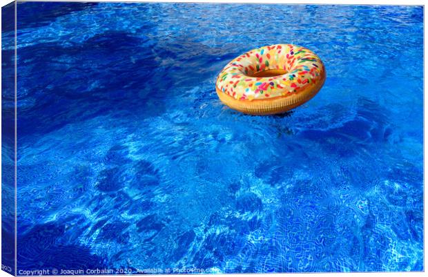 Detail with copy space of a round float in a pool with clean and refreshing waters, background with negative space for summer. Canvas Print by Joaquin Corbalan