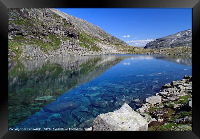 Small lake with clear meltwater in Norway Framed Print by Lensw0rld 