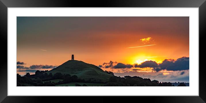 Silhouetted Sunrise at Glastonbury Tor Framed Mounted Print by Andrew Sharpe