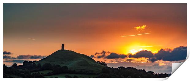 Silhouetted Sunrise at Glastonbury Tor Print by Andrew Sharpe