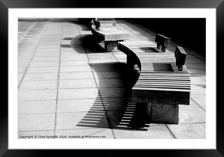 Bench shadows Framed Mounted Print by Theo Spanellis