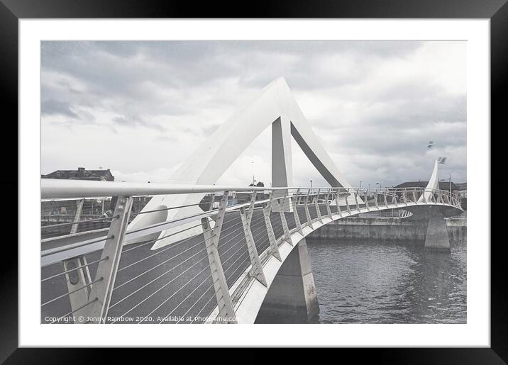 Glasgow Squiggly Bridge -Vintage Collection Framed Mounted Print by Jenny Rainbow