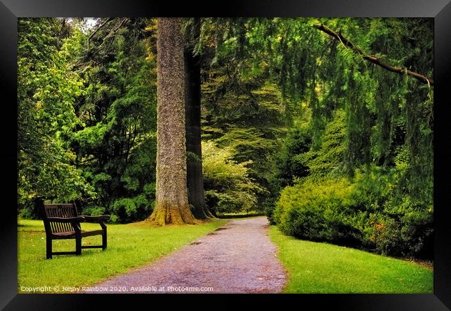 Come to Sit with Me. Benmore Botanical Garden, Scotland Framed Print by Jenny Rainbow