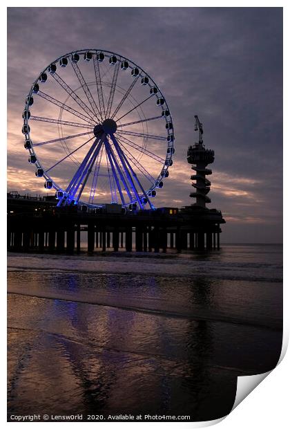 Ferris wheel at the beach of Scheveningen, Holland Print by Lensw0rld 