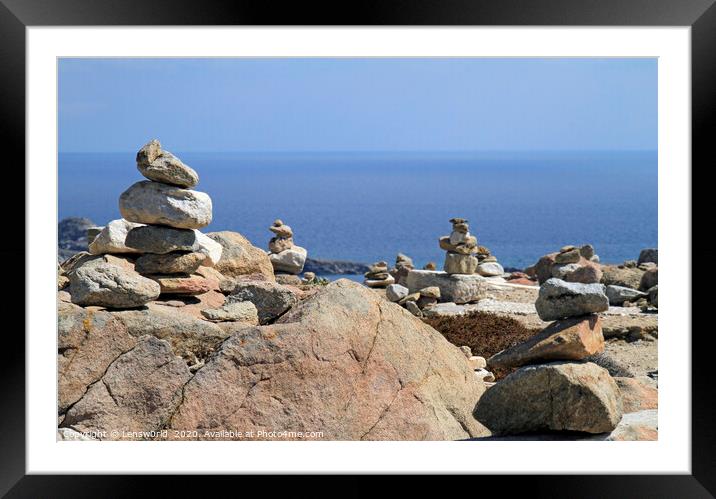 Stacked rocks at the coast of Mykonos Framed Mounted Print by Lensw0rld 