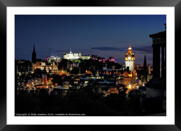 Edinburgh City at night Framed Mounted Print by Philip Hawkins