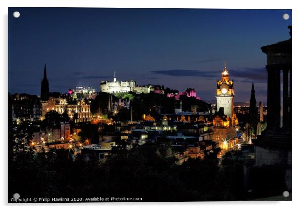 Edinburgh City at night Acrylic by Philip Hawkins