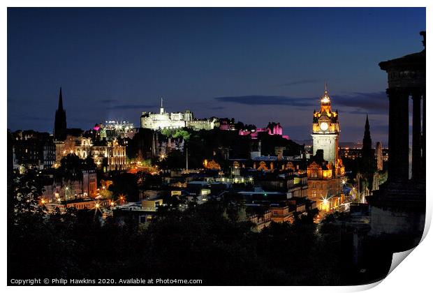Edinburgh City at night Print by Philip Hawkins