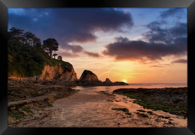 Sunset at Lee Bay, Nr Ilfracombe , North Devon. Framed Print by Dave Wilkinson North Devon Ph