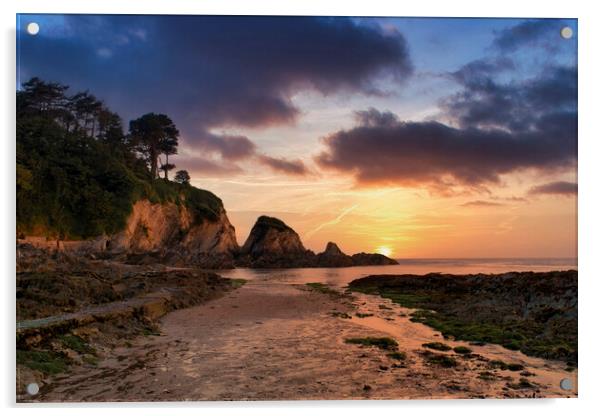 Sunset at Lee Bay, Nr Ilfracombe , North Devon. Acrylic by Dave Wilkinson North Devon Ph