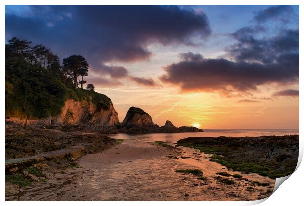 Sunset at Lee Bay, Nr Ilfracombe , North Devon. Print by Dave Wilkinson North Devon Ph
