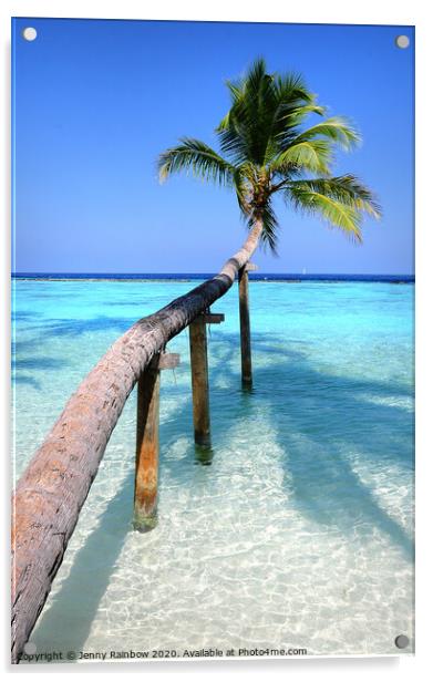 Low Bow. Tropical Palm over Lagoon Acrylic by Jenny Rainbow