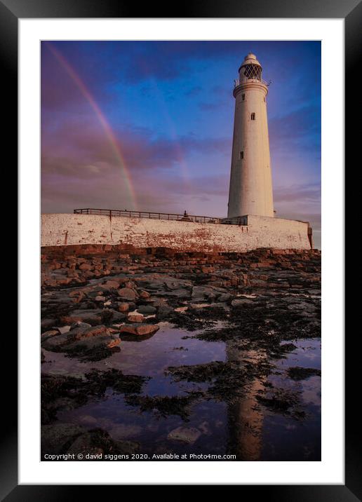 St Marys lighthouse rainbow Framed Mounted Print by david siggens