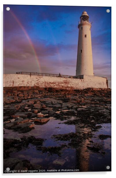 St Marys lighthouse rainbow Acrylic by david siggens