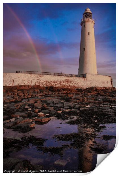 St Marys lighthouse rainbow Print by david siggens