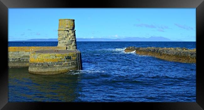 Dunure harbour entrance and Arran Framed Print by Allan Durward Photography