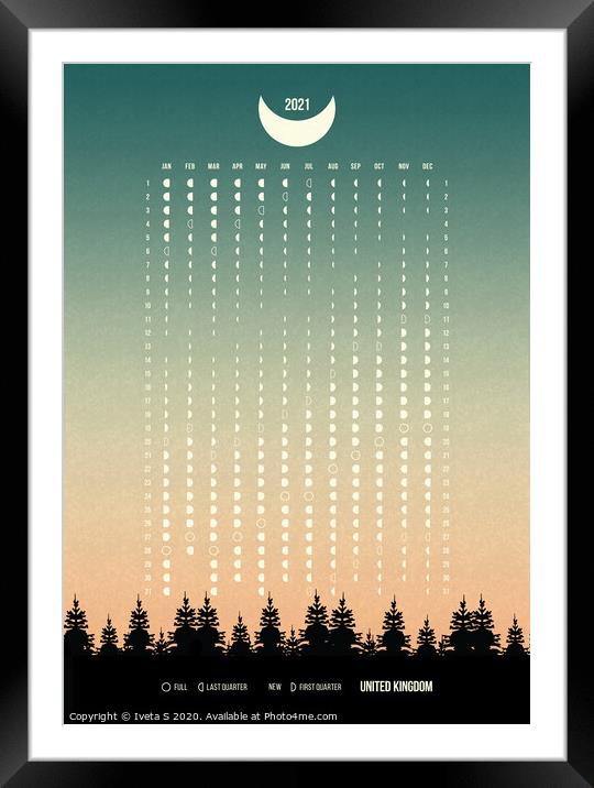 Moon Phases Calendar 2021 Framed Mounted Print by Iveta S