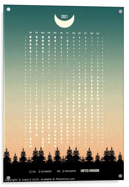 Moon Phases Calendar 2021 Acrylic by Iveta S