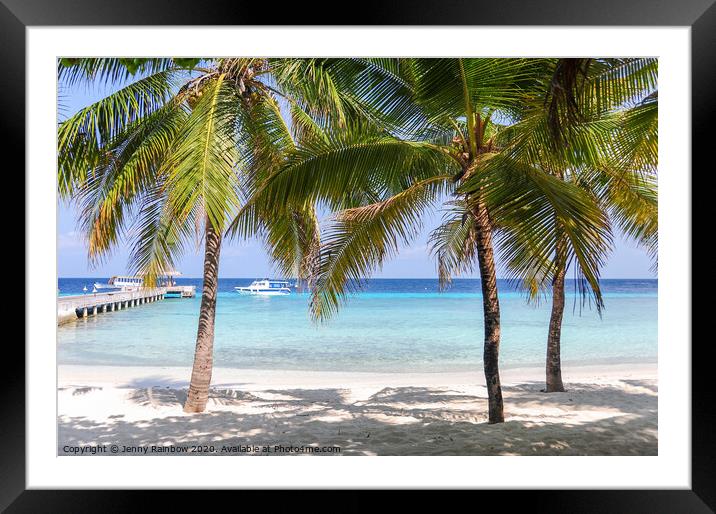 Tropical beach with palms in Maldives Framed Mounted Print by Jenny Rainbow