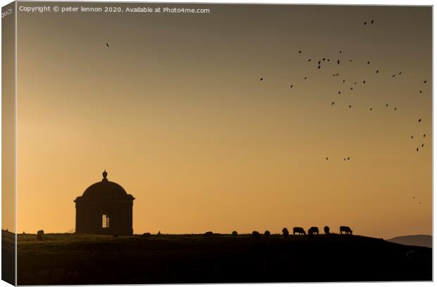 Mussenden Temple in silhouette Canvas Print by Peter Lennon