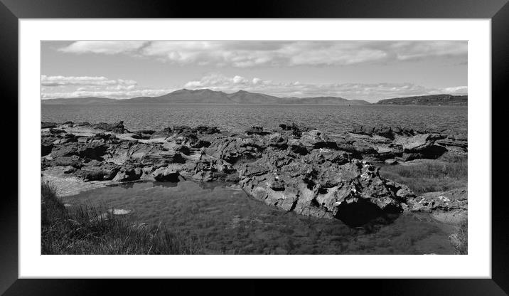 Isle of Arran and Portencross rocks monochrome Framed Mounted Print by Allan Durward Photography