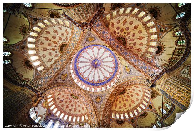 Blue Mosque Interior in Istanbul Print by Artur Bogacki