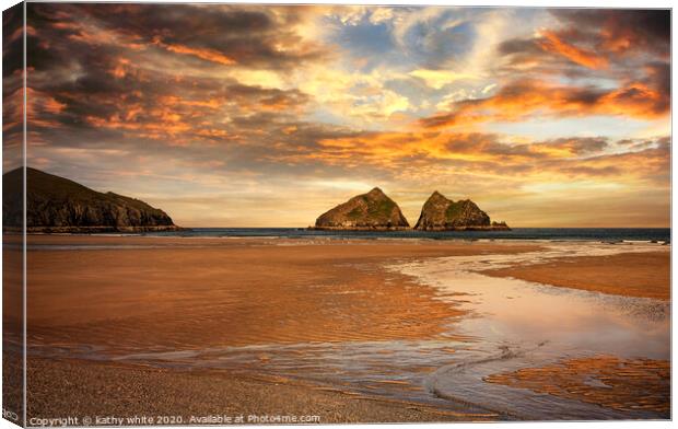 Holywell Bay Cornwall, at sunset Canvas Print by kathy white