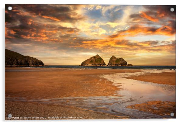 Holywell Bay Cornwall, at sunset Acrylic by kathy white