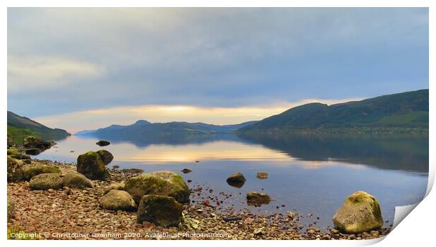 Loch Ness at Sunset Print by Christopher Oxenham