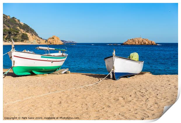 Fishermen's boat on a beach, Tossa de Mar, Costa Brava, Catalonia Print by Pere Sanz