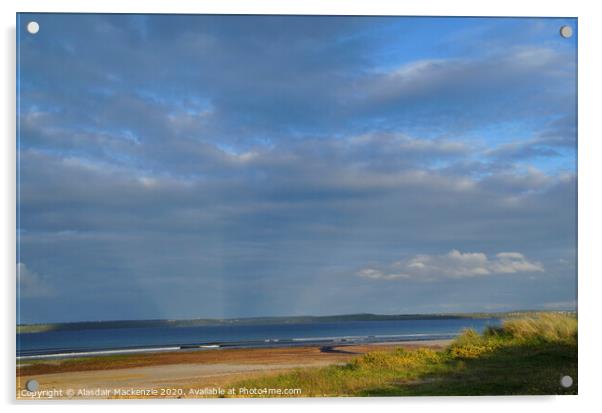 Coll beach, looking at the sun rays descending on  Acrylic by Alasdair Mackenzie