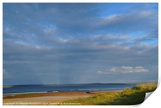 Coll beach, looking at the sun rays descending on  Print by Alasdair Mackenzie