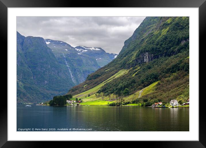 Small village at the banks of the Aurlandsfjord in Norway Framed Mounted Print by Pere Sanz