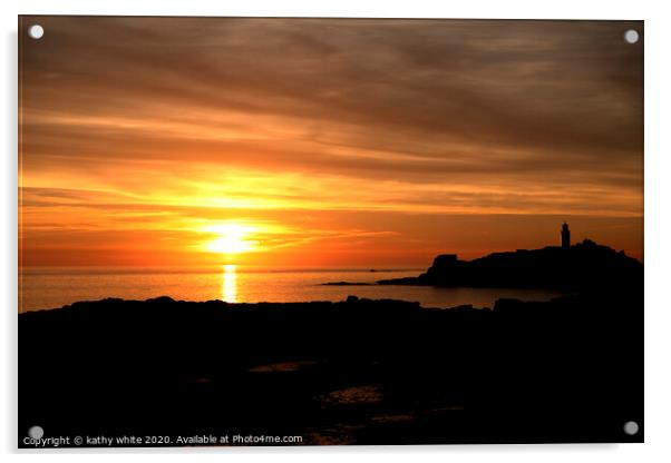 Godrevy lighthouse at sunset Acrylic by kathy white