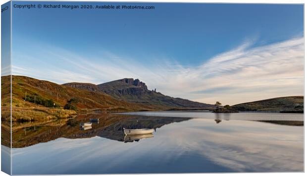 Old Man of Storr from Loch Leathan. Canvas Print by Richard Morgan