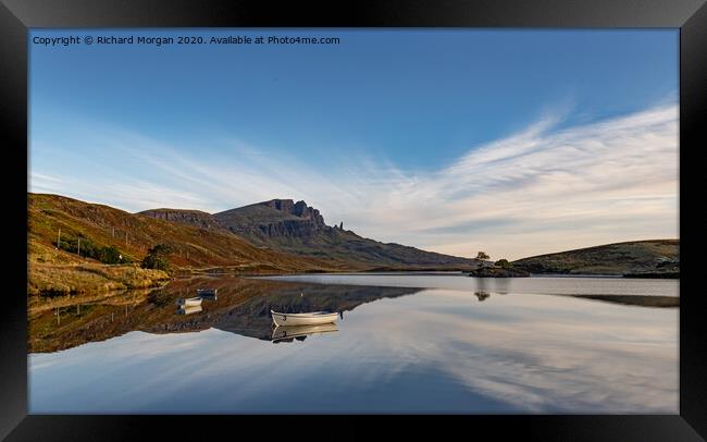 Old Man of Storr from Loch Leathan. Framed Print by Richard Morgan