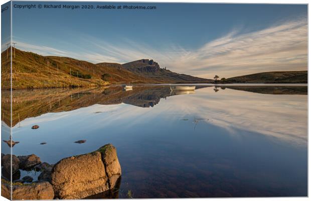 Perfect reflection of Old Man of Storr.  Canvas Print by Richard Morgan