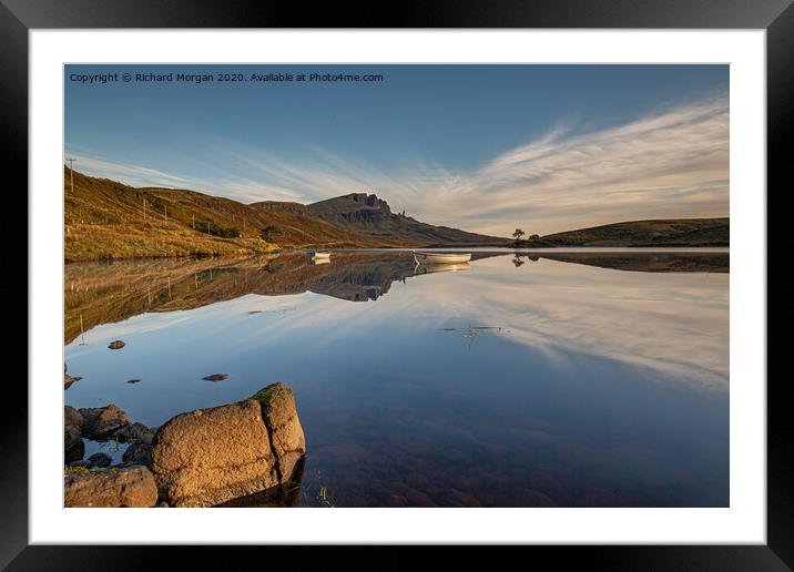 Perfect reflection of Old Man of Storr.  Framed Mounted Print by Richard Morgan