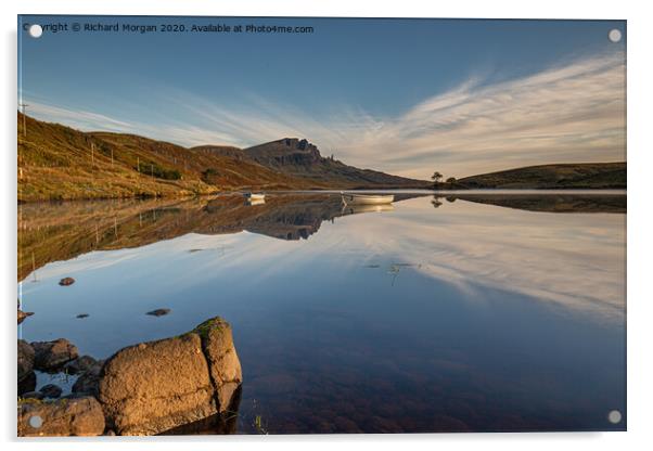 Perfect reflection of Old Man of Storr.  Acrylic by Richard Morgan