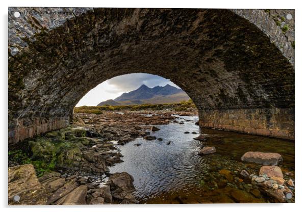 Cuillin Mountains under the arch.  Acrylic by Richard Morgan
