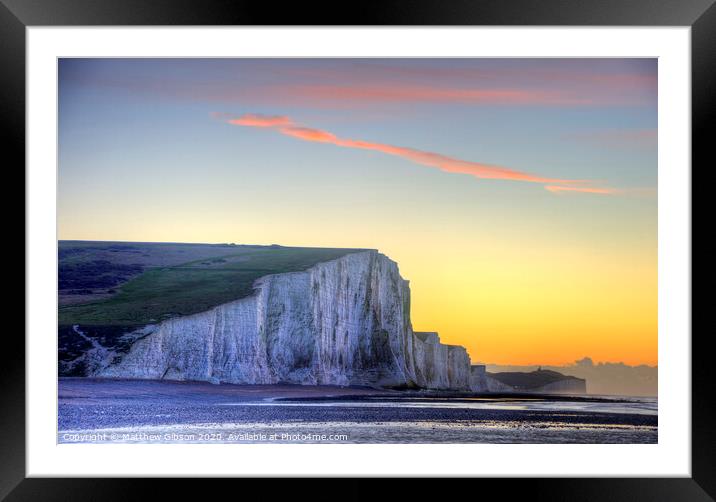 Stunning Winter landscape sunrise above the Seven Sisters cliffs Framed Mounted Print by Matthew Gibson
