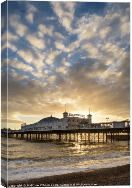 Beautiful Winter sunset landscape of Brighton Pier on the south coast of England Canvas Print by Matthew Gibson