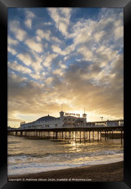 Beautiful Winter sunset landscape of Brighton Pier on the south coast of England Framed Print by Matthew Gibson