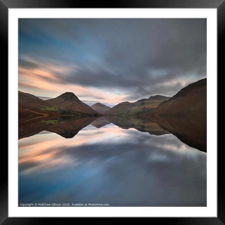 Beautiful sunset landscape image of Wast Water and mountains in Lkae District in Autumn in England Framed Mounted Print by Matthew Gibson
