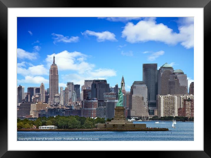 Statue of Liberty and Empire State Building Framed Mounted Print by Darryl Brooks