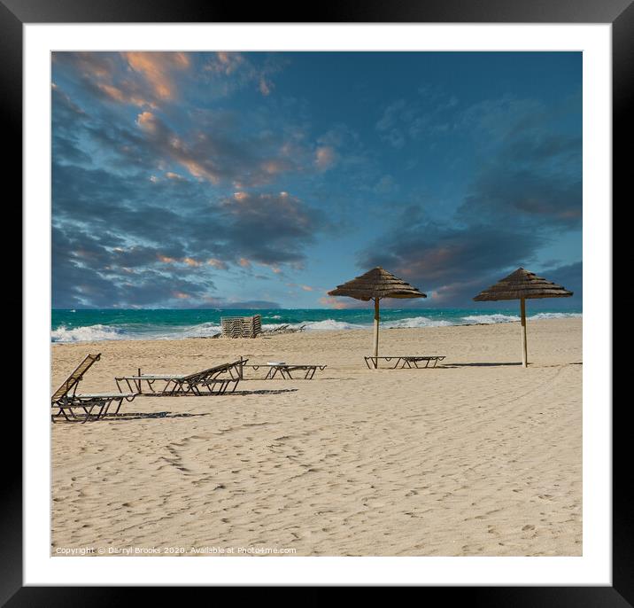 Straw Umbrellas on Beach at Dusk Framed Mounted Print by Darryl Brooks
