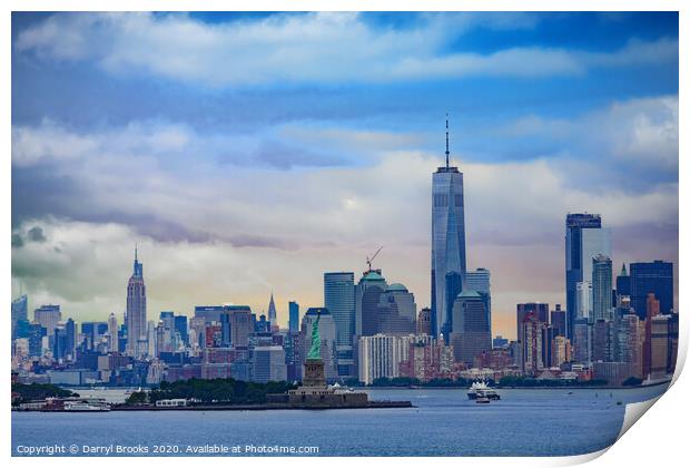 Statue of Liberty and Manhattan Print by Darryl Brooks