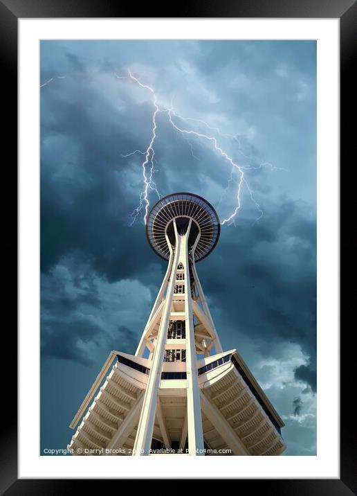 Space Needle Under Clouds Framed Mounted Print by Darryl Brooks